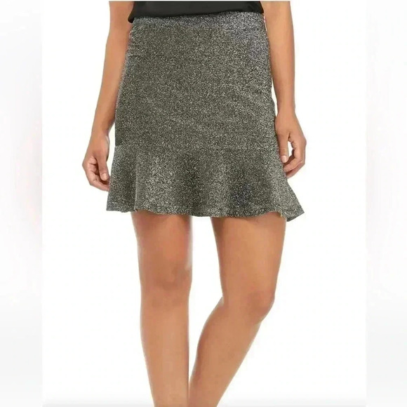 NWT MICHAEL Michael Kors Women's Lurex Flippy Skirt Glittery Ruffle Hem Sz M - Picture 1 of 6